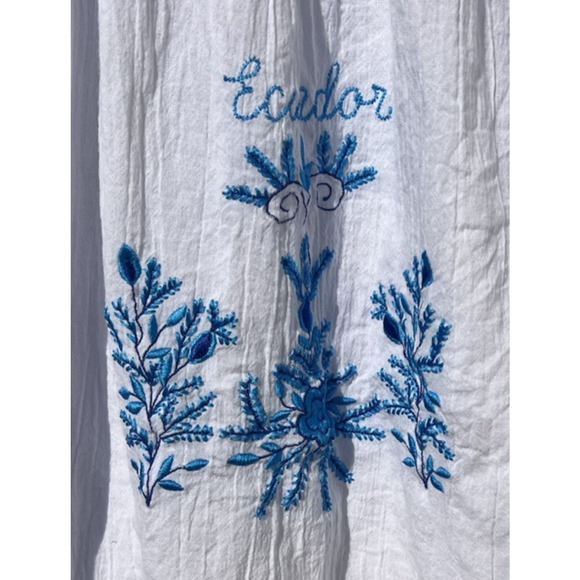 Ethnic Boho Peasant Embroidered Floral Gauze Midi Huipil Caftan Dress Ecuador M - Picture 7 of 7